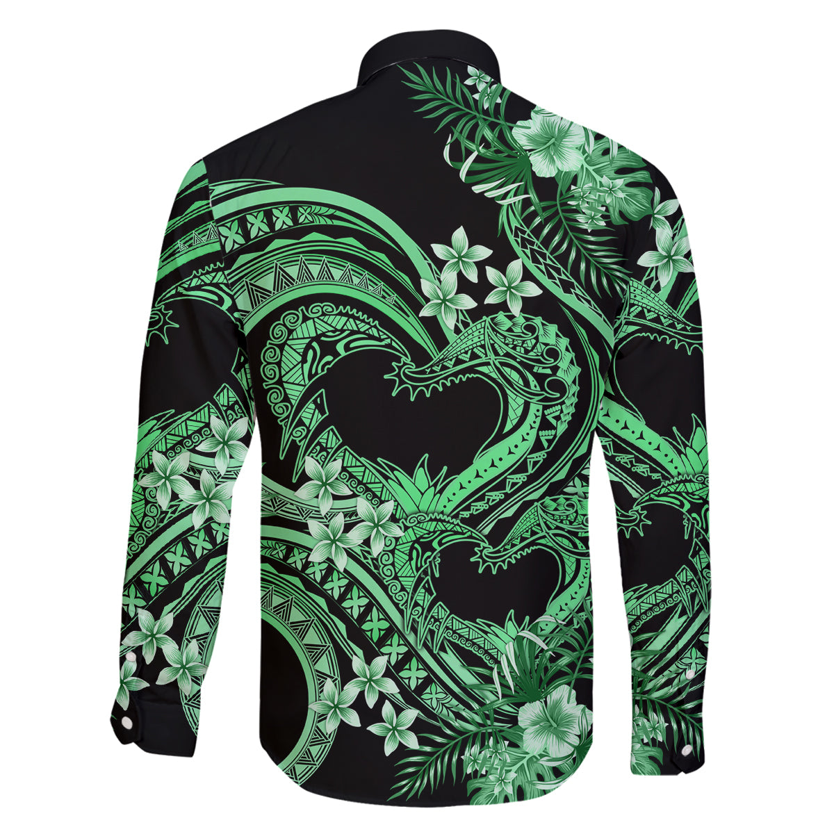 Polynesia Valentines Day Forever In My Heart Tattoo Family Matching Off Shoulder Maxi Dress and Hawaiian Shirt Green Style LT9 - Polynesian Pride