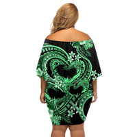 Polynesia Valentines Day Forever In My Heart Tattoo Family Matching Off Shoulder Short Dress and Hawaiian Shirt Green Style LT9 - Polynesian Pride