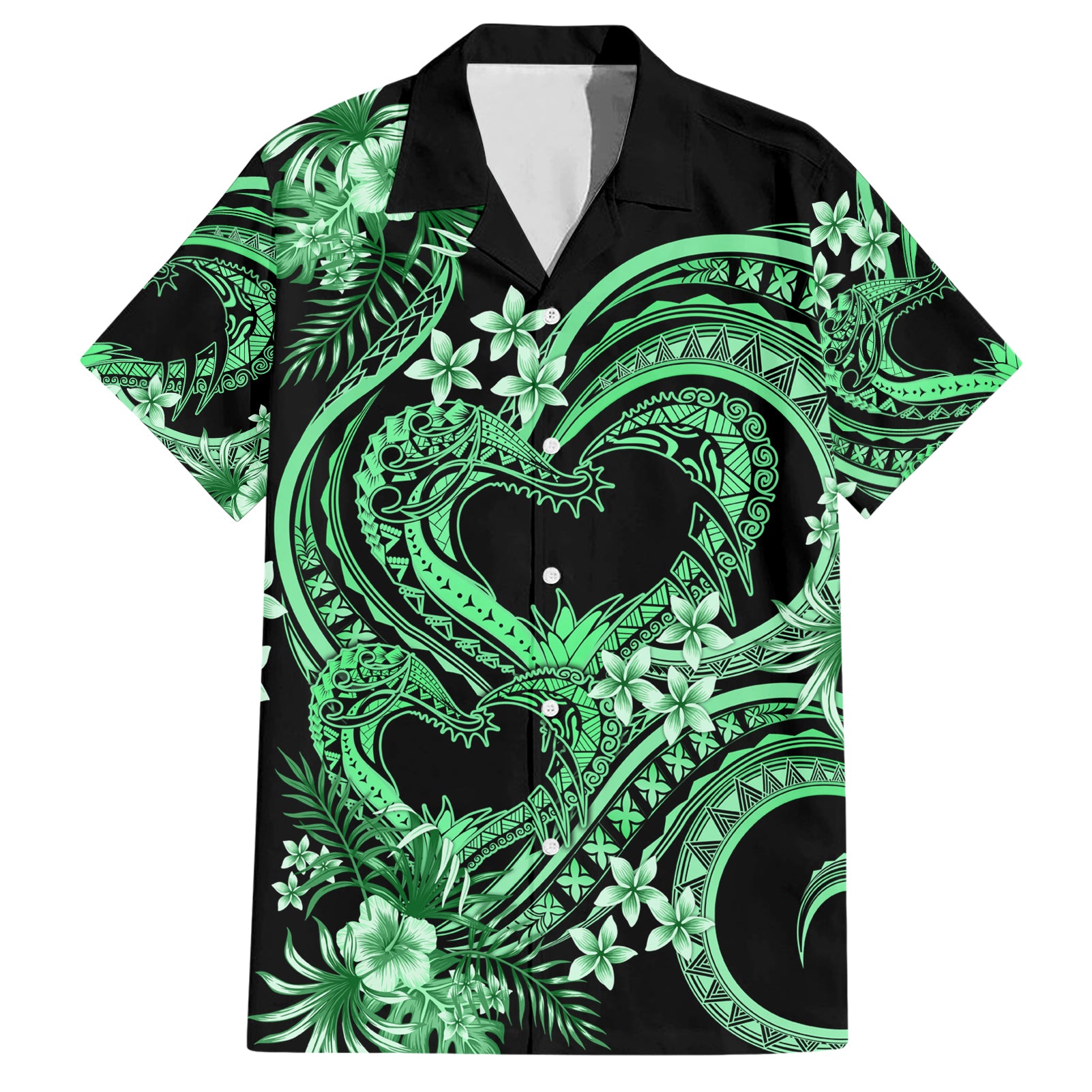 Polynesia Valentines Day Forever In My Heart Tattoo Hawaiian Shirt Green Style LT9 Green - Polynesian Pride