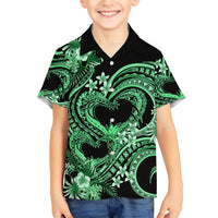 Polynesia Valentines Day Forever In My Heart Tattoo Kid Hawaiian Shirt Green Style LT9 Kid Green - Polynesian Pride
