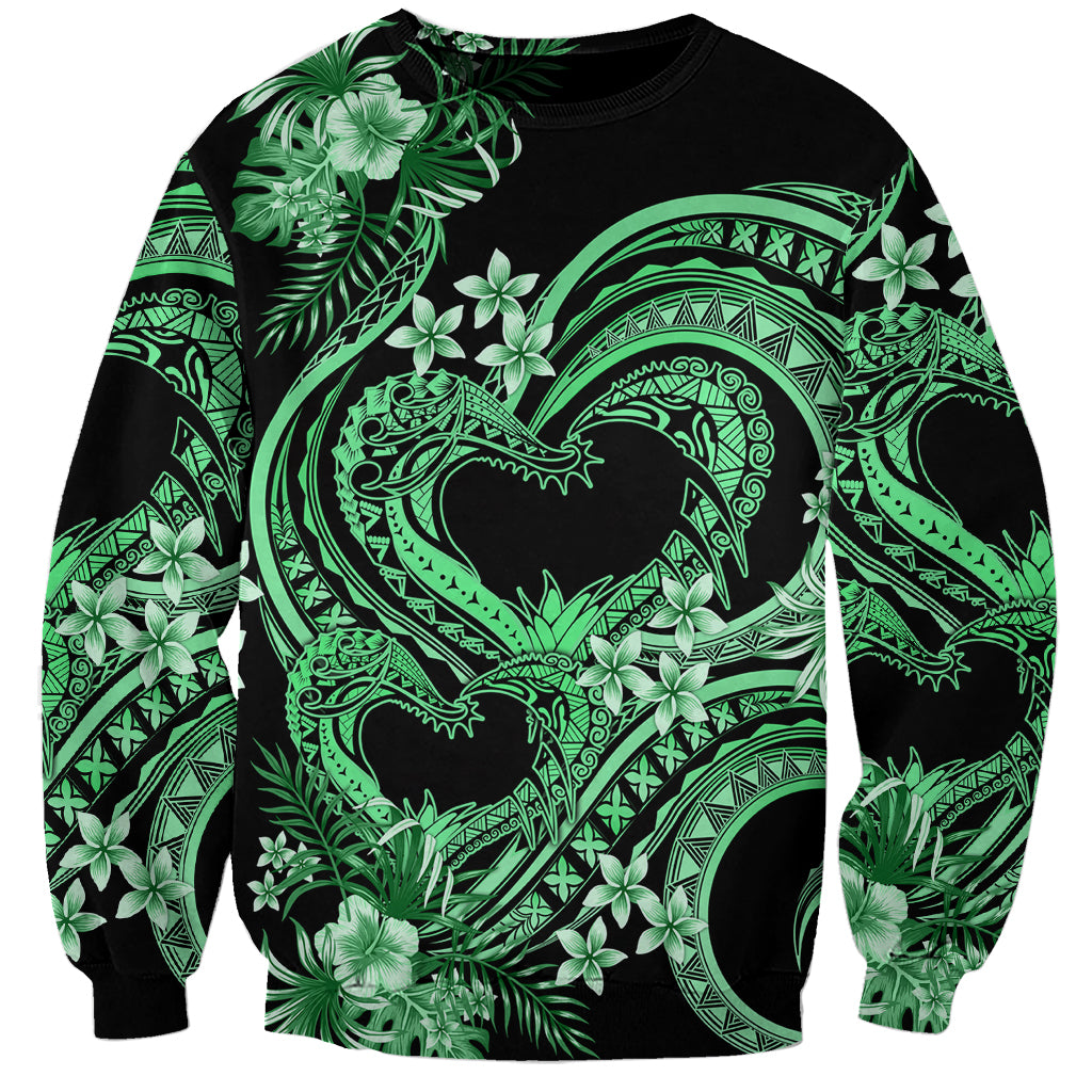 Polynesia Valentines Day Forever In My Heart Tattoo Sweatshirt Green Style LT9 Unisex Green - Polynesian Pride