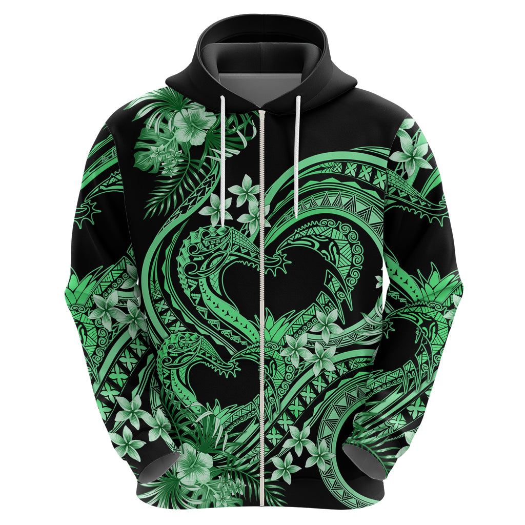 Polynesia Valentines Day Forever In My Heart Tattoo Zip Hoodie Green Style LT9 - Polynesian Pride