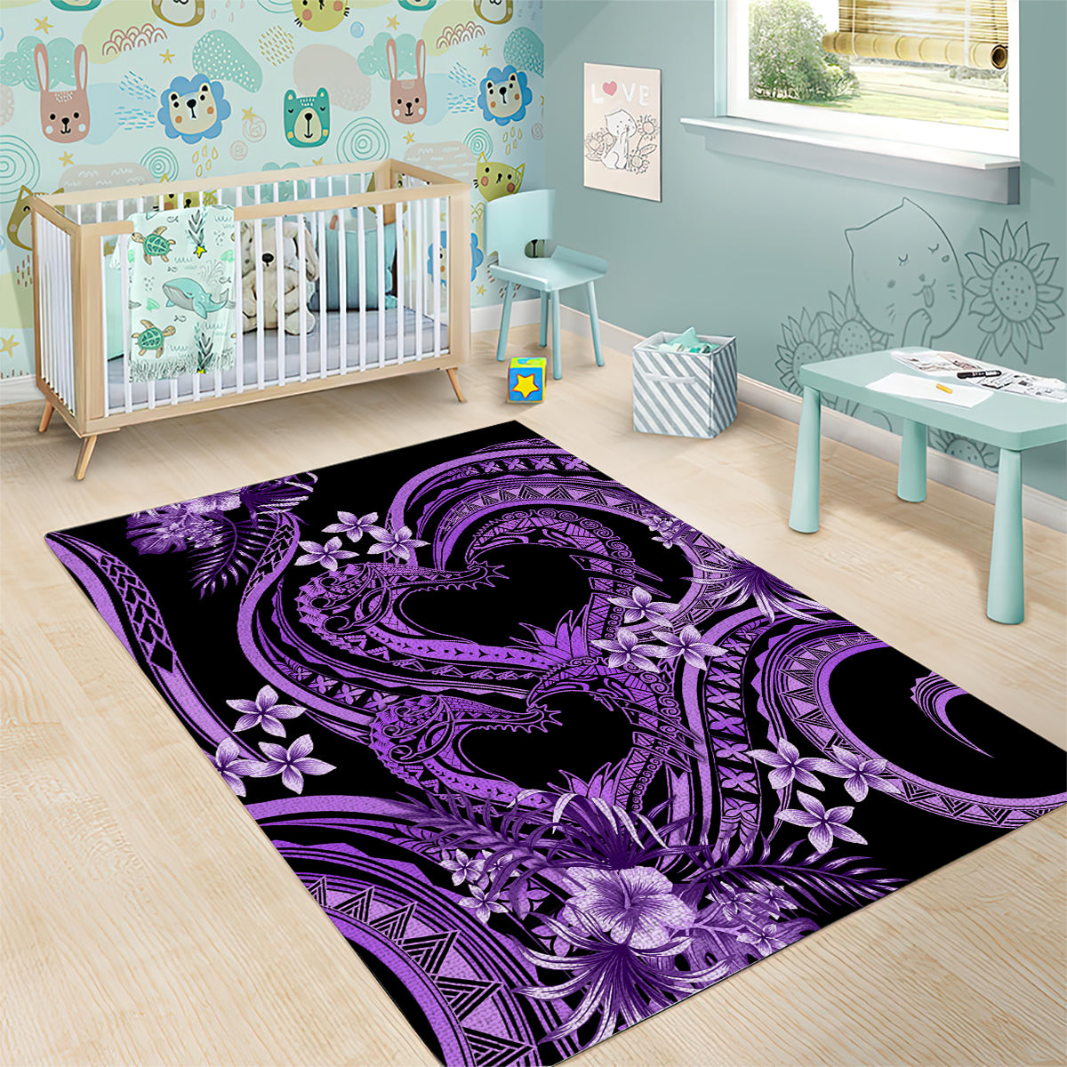 Polynesia Valentines Day Forever In My Heart Tattoo Area Rug Purple Style LT9 - Polynesian Pride