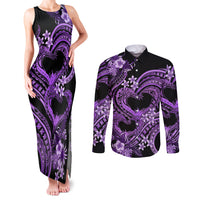 Polynesia Valentines Day Forever In My Heart Tattoo Couples Matching Tank Maxi Dress and Long Sleeve Button Shirt Purple Style LT9 Purple - Polynesian Pride