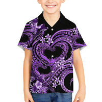 Polynesia Valentines Day Forever In My Heart Tattoo Family Matching Off Shoulder Maxi Dress and Hawaiian Shirt Purple Style LT9 Son's Shirt Purple - Polynesian Pride