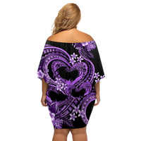 Polynesia Valentines Day Forever In My Heart Tattoo Family Matching Off Shoulder Short Dress and Hawaiian Shirt Purple Style LT9 - Polynesian Pride
