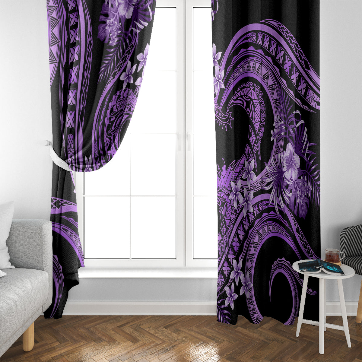 Polynesia Valentines Day Forever In My Heart Tattoo Window Curtain Purple Style LT9 - Polynesian Pride