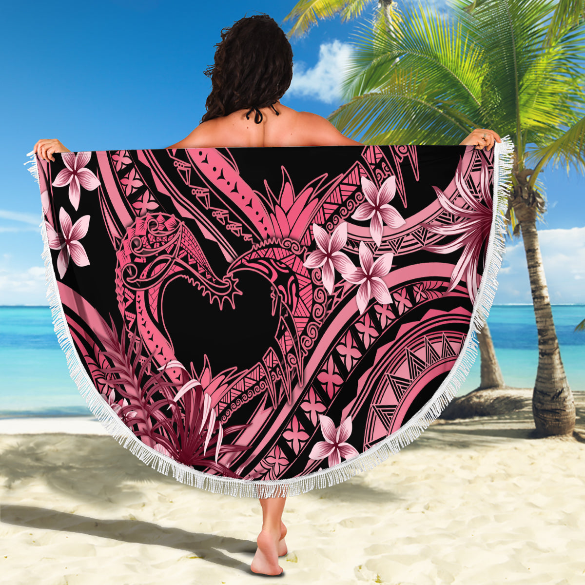 Polynesia Valentines Day Forever In My Heart Tattoo Beach Blanket Pink Style LT9 - Polynesian Pride