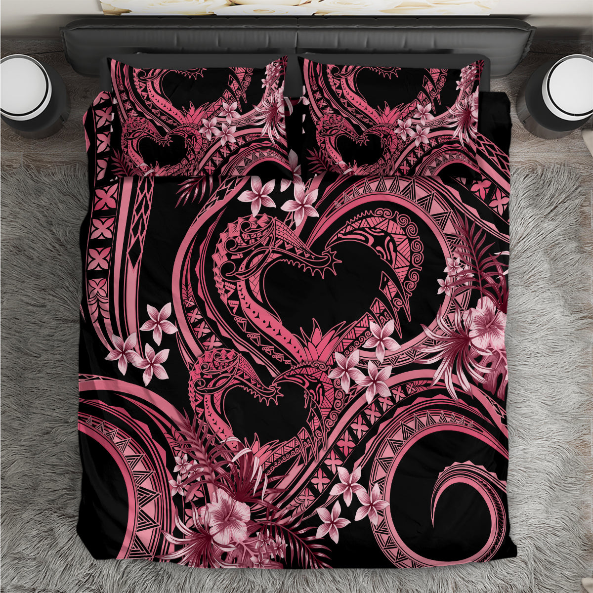 Polynesia Valentines Day Forever In My Heart Tattoo Bedding Set Pink Style LT9 Pink - Polynesian Pride
