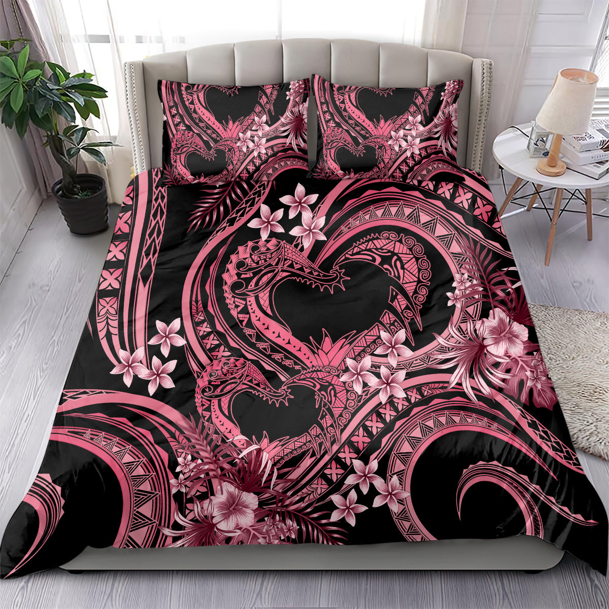 Polynesia Valentines Day Forever In My Heart Tattoo Bedding Set Pink Style LT9 - Polynesian Pride