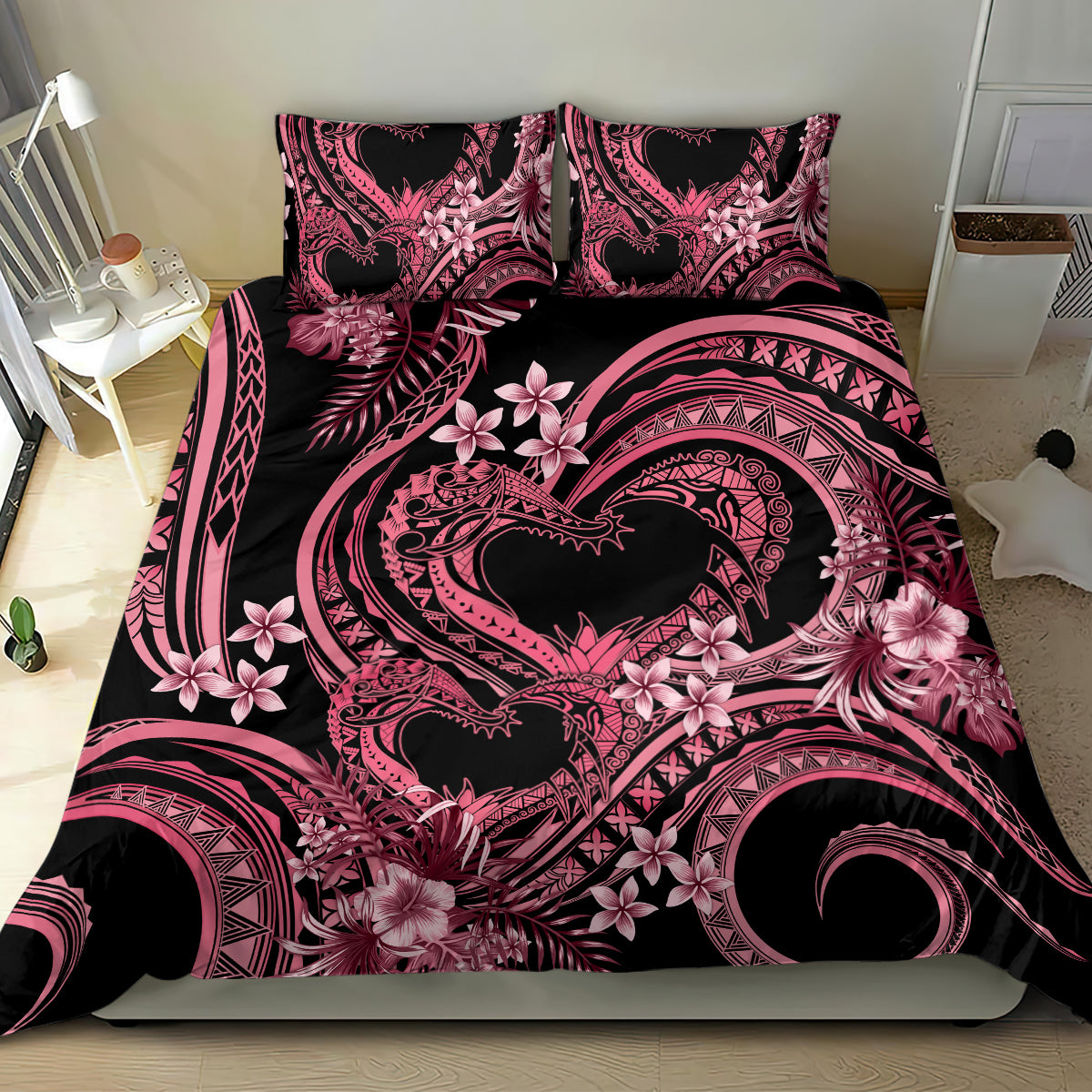 Polynesia Valentines Day Forever In My Heart Tattoo Bedding Set Pink Style LT9 - Polynesian Pride