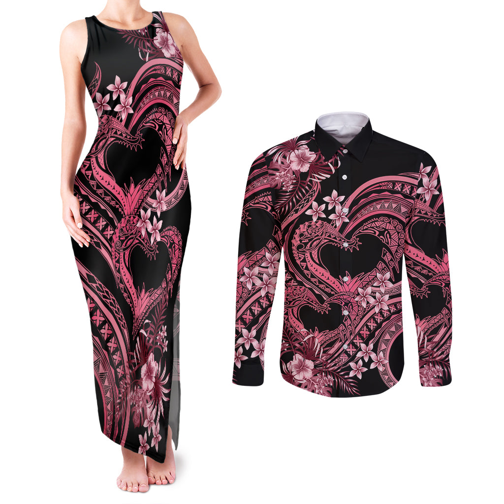 Polynesia Valentines Day Forever In My Heart Tattoo Couples Matching Tank Maxi Dress and Long Sleeve Button Shirt Pink Style LT9 Pink - Polynesian Pride