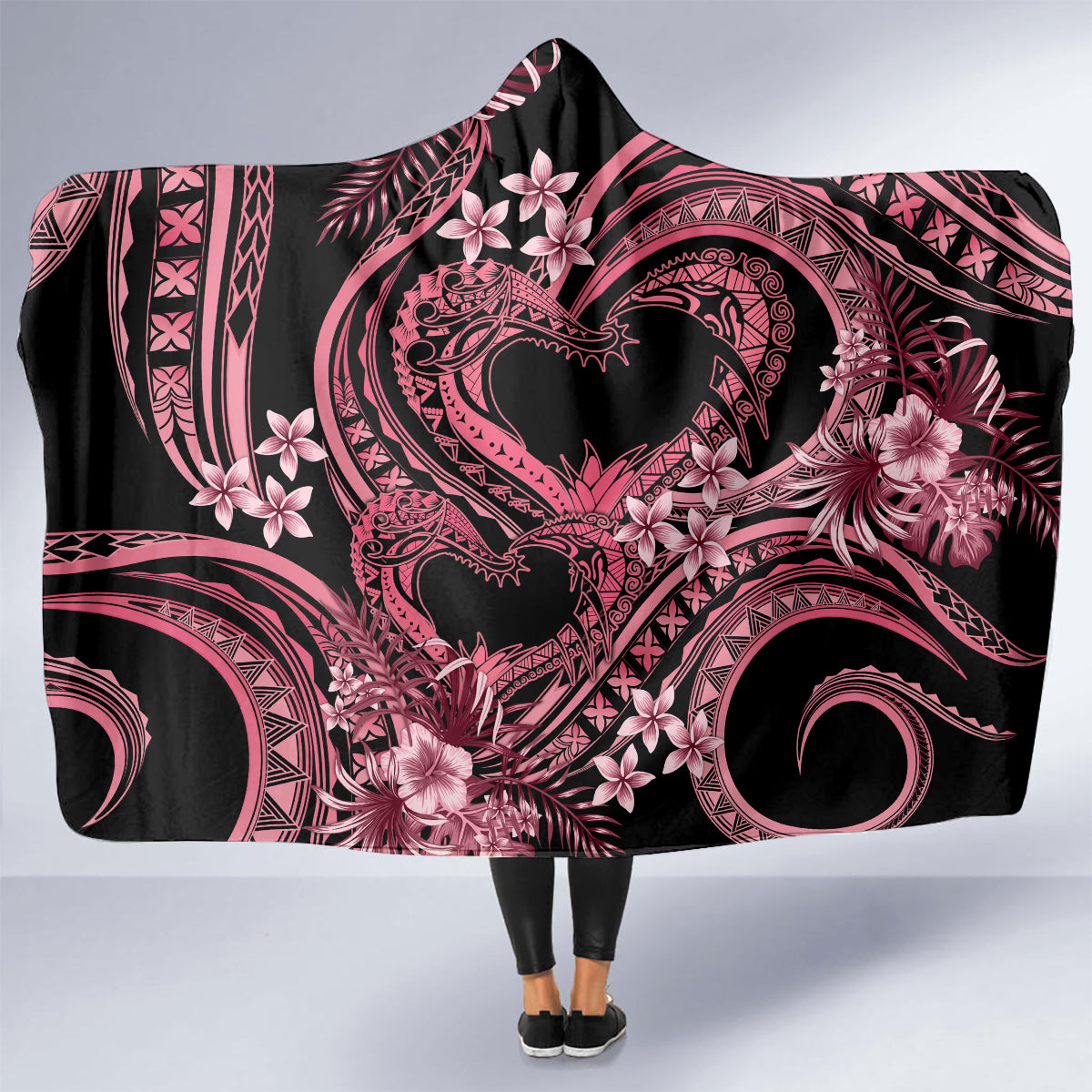 Polynesia Valentines Day Forever In My Heart Tattoo Hooded Blanket Pink Style LT9 - Polynesian Pride