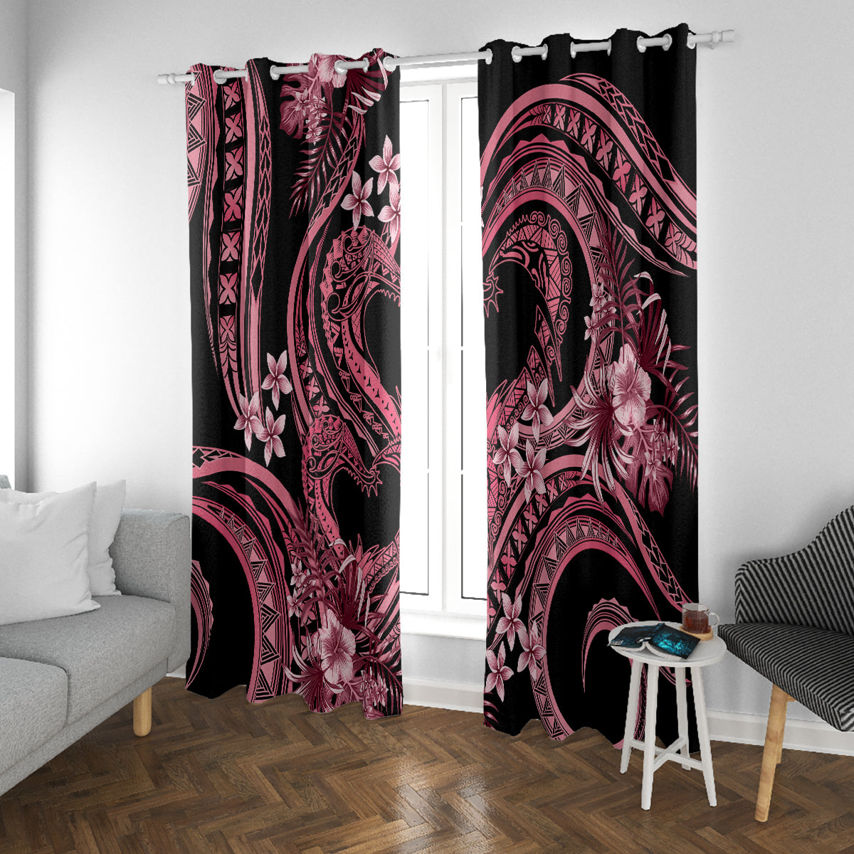 Polynesia Valentines Day Forever In My Heart Tattoo Window Curtain Pink Style LT9 With Grommets Pink - Polynesian Pride