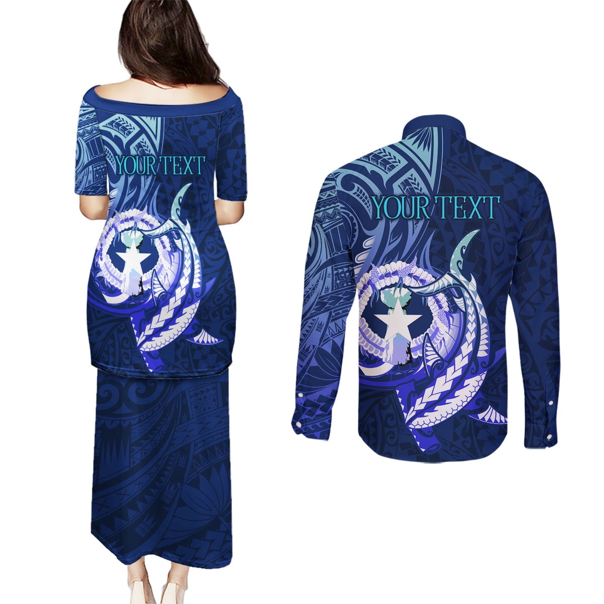 Personalised Northern Mariana Islands Couples Matching Puletasi and Long Sleeve Button Shirt Commonwealth Day 2024 LT9 - Polynesian Pride