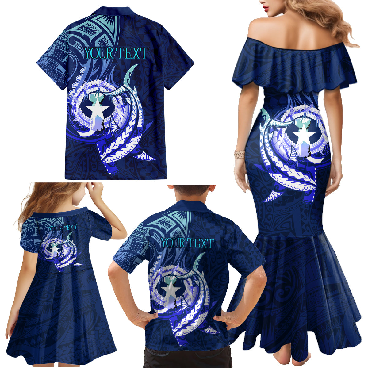 Personalised Northern Mariana Islands Family Matching Mermaid Dress and Hawaiian Shirt Commonwealth Day 2024 LT9 - Polynesian Pride