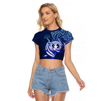 Personalised Northern Mariana Islands Raglan Cropped T Shirt Commonwealth Day 2024 LT9 Female Ocean Blue - Polynesian Pride
