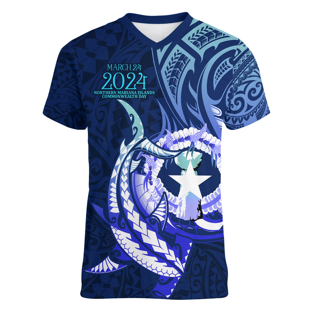 Personalised Northern Mariana Islands Women V Neck T Shirt Commonwealth Day 2024 LT9 Female Ocean Blue - Polynesian Pride