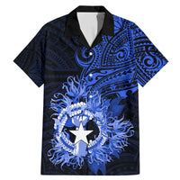 Northern Mariana Islands Ylang-ylang Mwarmwar Family Matching Mermaid Dress and Hawaiian Shirt Polynesian Blue Style LT9 Dad's Shirt - Short Sleeve Blue - Polynesian Pride