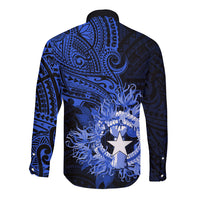 Northern Mariana Islands Ylang-ylang Mwarmwar Long Sleeve Button Shirt Polynesian Blue Style LT9 - Polynesian Pride