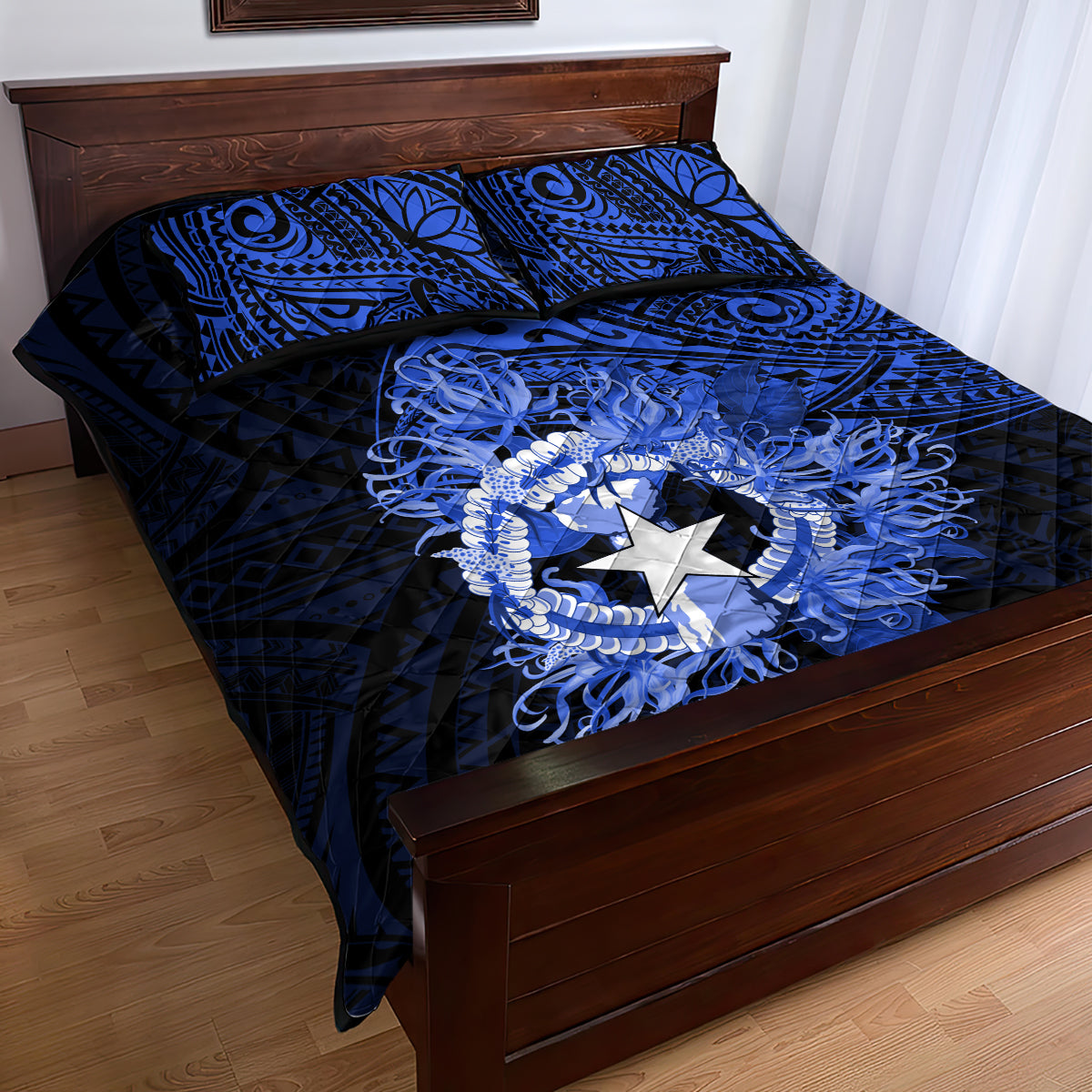 Northern Mariana Islands Ylang-ylang Mwarmwar Quilt Bed Set Polynesian Blue Style