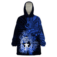 Northern Mariana Islands Ylang-ylang Mwarmwar Wearable Blanket Hoodie Polynesian Blue Style LT9 One Size Blue - Polynesian Pride