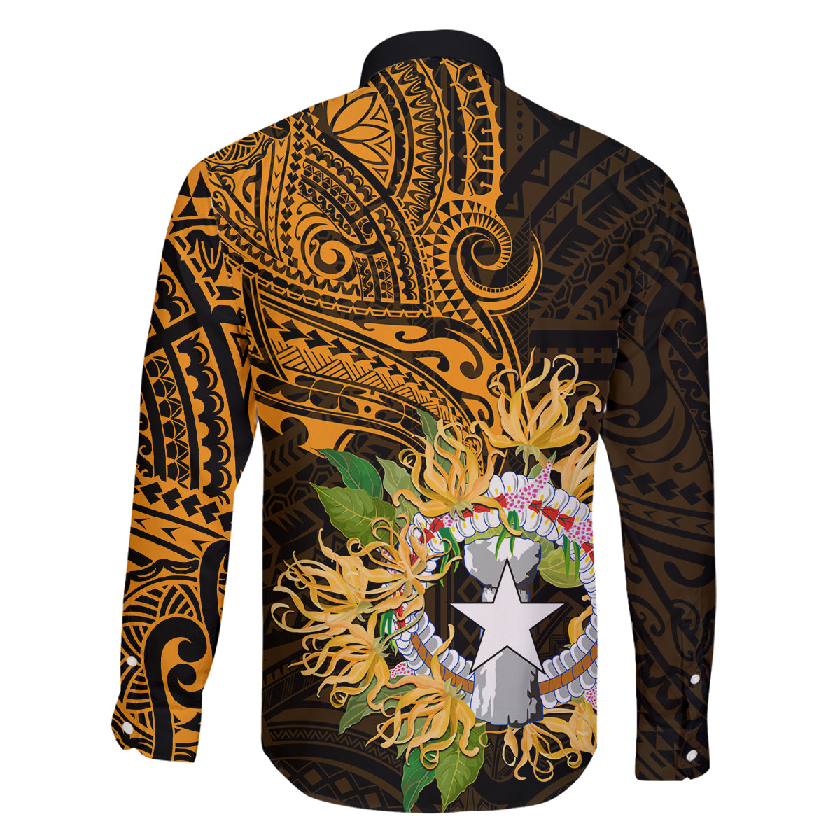 Northern Mariana Islands Ylang-ylang Mwarmwar Family Matching Long Sleeve Bodycon Dress and Hawaiian Shirt Polynesian Gold Style LT9 - Polynesian Pride