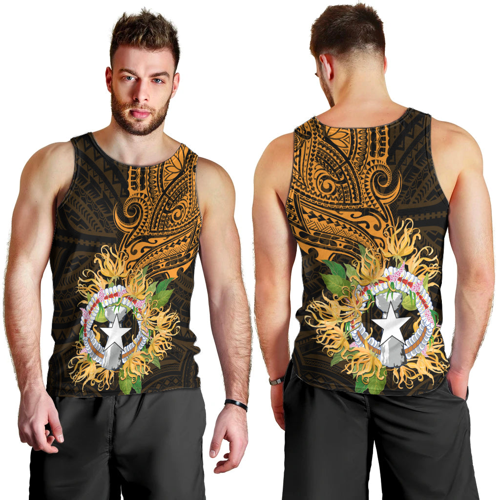 Northern Mariana Islands Ylang-ylang Mwarmwar Men Tank Top Polynesian Gold Style LT9 - Polynesian Pride