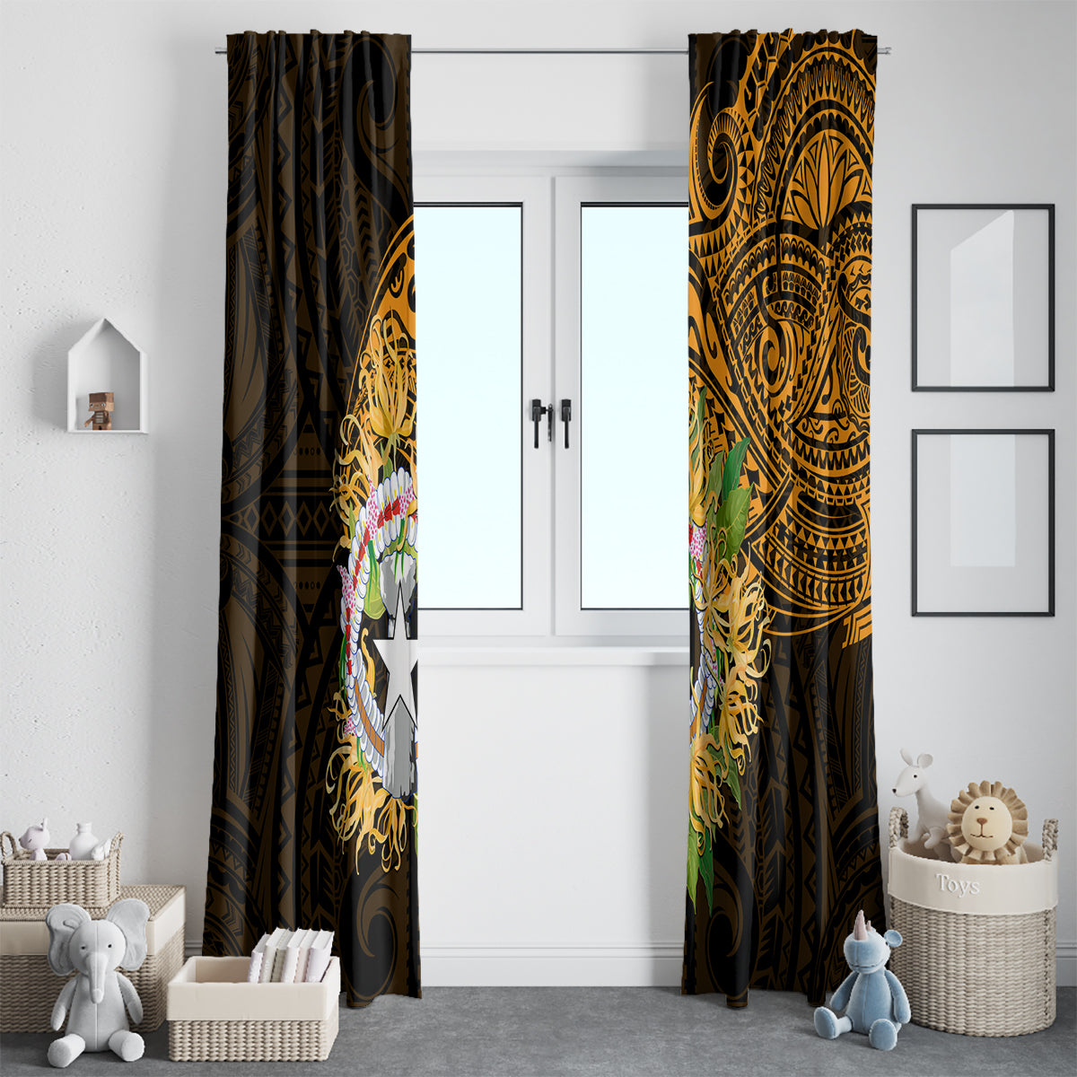 Northern Mariana Islands Ylang-ylang Mwarmwar Window Curtain Polynesian Gold Style