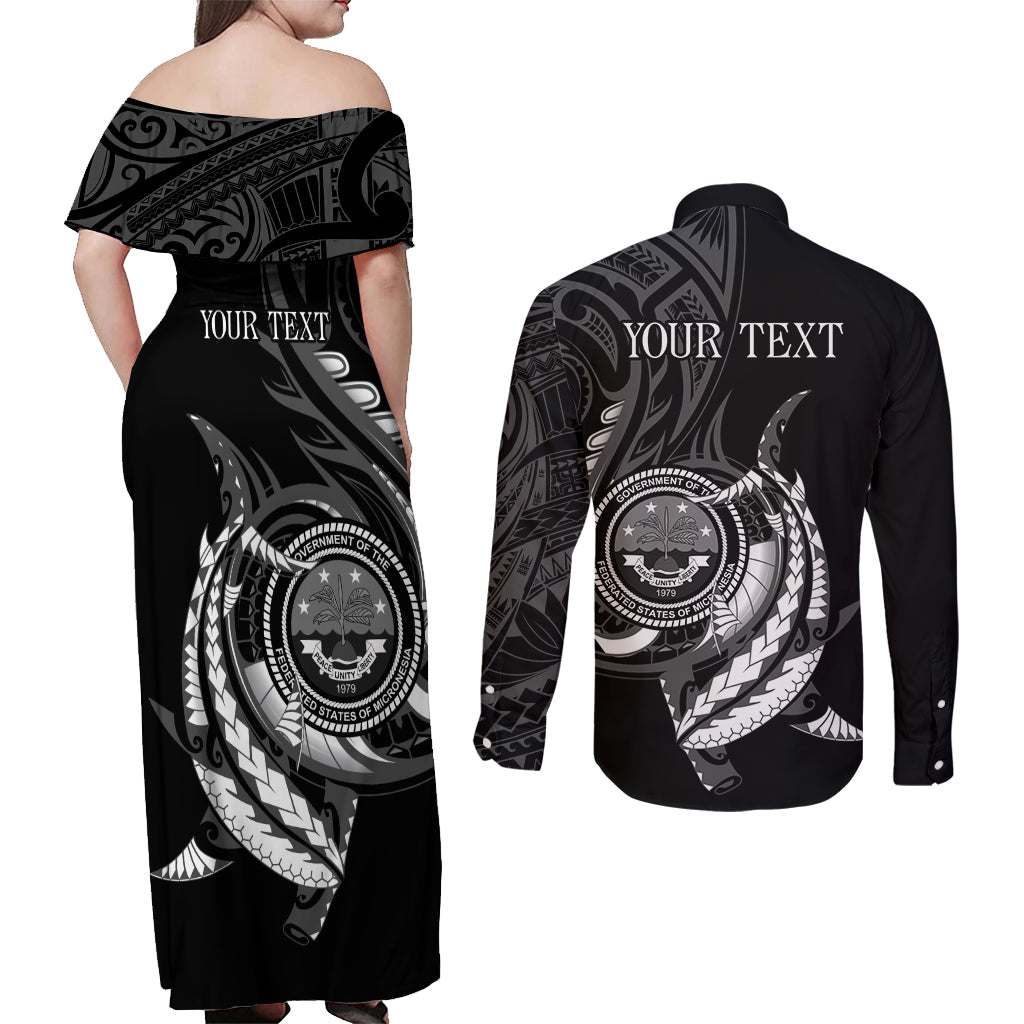 Personalised FSM Culture Day Couples Matching Off Shoulder Maxi Dress and Long Sleeve Button Shirt Hammerhead Shark Tribal 2024 LT9 - Polynesian Pride