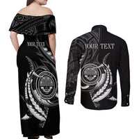 Personalised FSM Culture Day Couples Matching Off Shoulder Maxi Dress and Long Sleeve Button Shirt Hammerhead Shark Tribal 2024 LT9 - Polynesian Pride