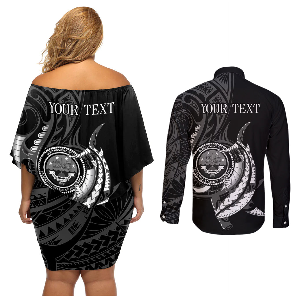 Personalised FSM Culture Day Couples Matching Off Shoulder Short Dress and Long Sleeve Button Shirt Hammerhead Shark Tribal 2024 LT9 - Polynesian Pride