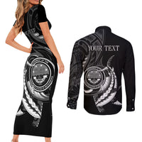 Personalised FSM Culture Day Couples Matching Short Sleeve Bodycon Dress and Long Sleeve Button Shirt Hammerhead Shark Tribal 2024 LT9 - Polynesian Pride