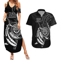 Personalised FSM Culture Day Couples Matching Summer Maxi Dress and Hawaiian Shirt Hammerhead Shark Tribal 2024 LT9 Black - Polynesian Pride