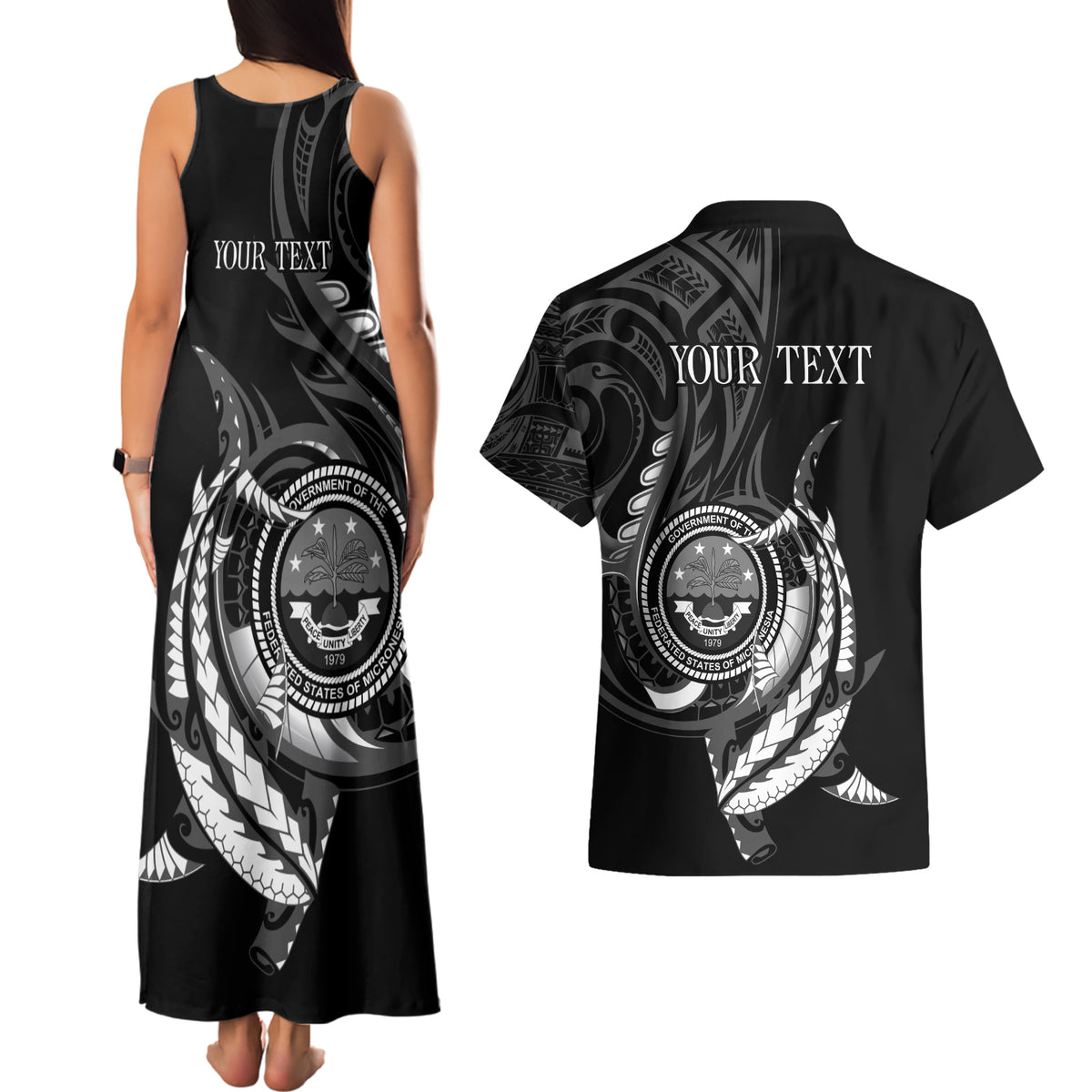 Personalised FSM Culture Day Couples Matching Tank Maxi Dress and Hawaiian Shirt Hammerhead Shark Tribal 2024 LT9 - Polynesian Pride