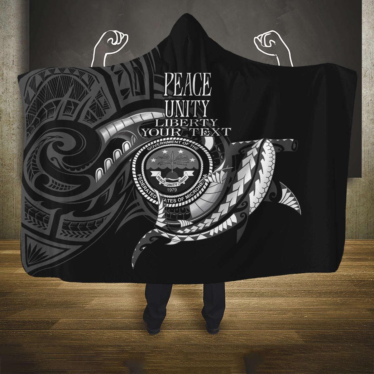 Personalised FSM Culture Day Hooded Blanket Hammerhead Shark Tribal 2024