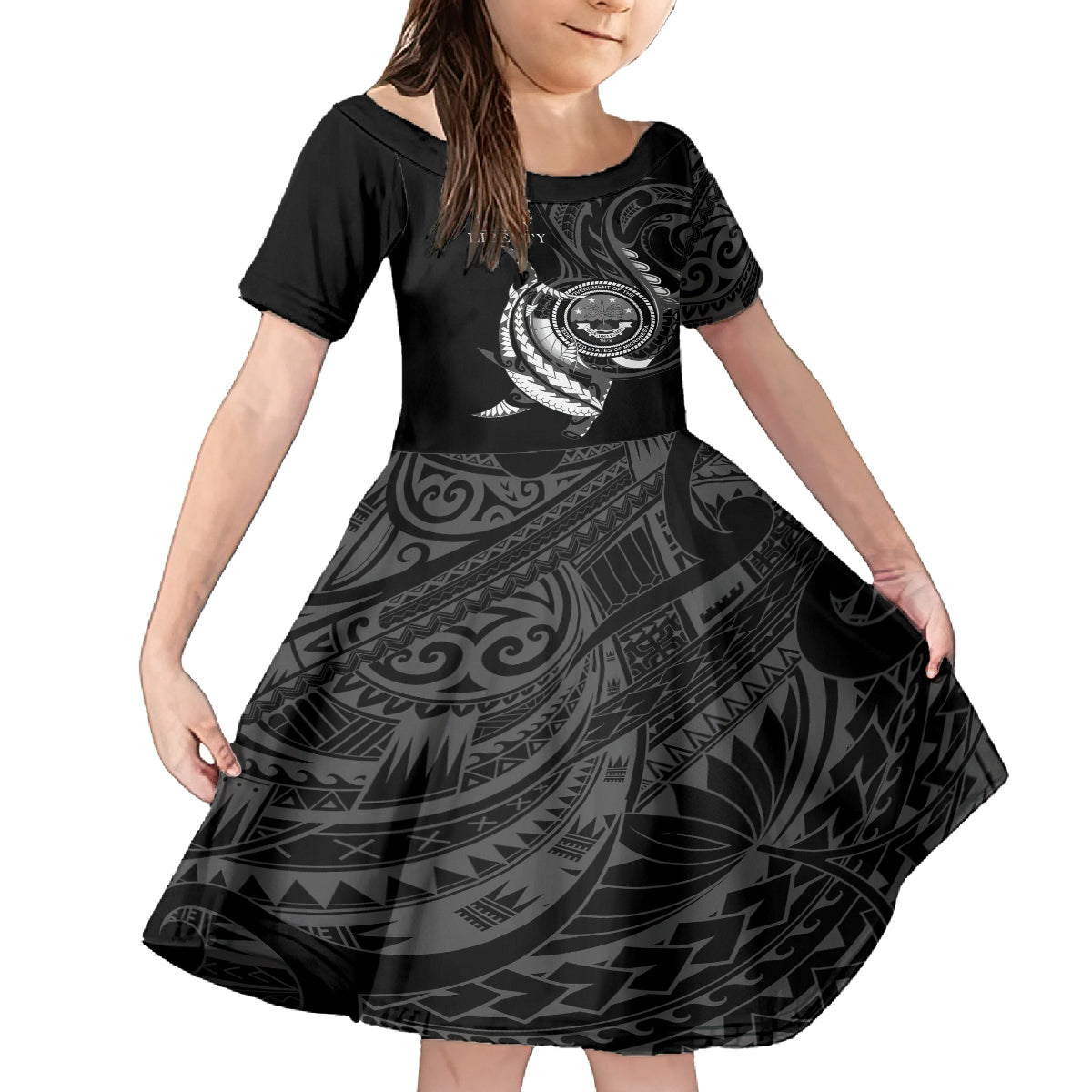 Personalised FSM Culture Day Kid Short Sleeve Dress Hammerhead Shark Tribal 2024 LT9 KID Black - Polynesian Pride