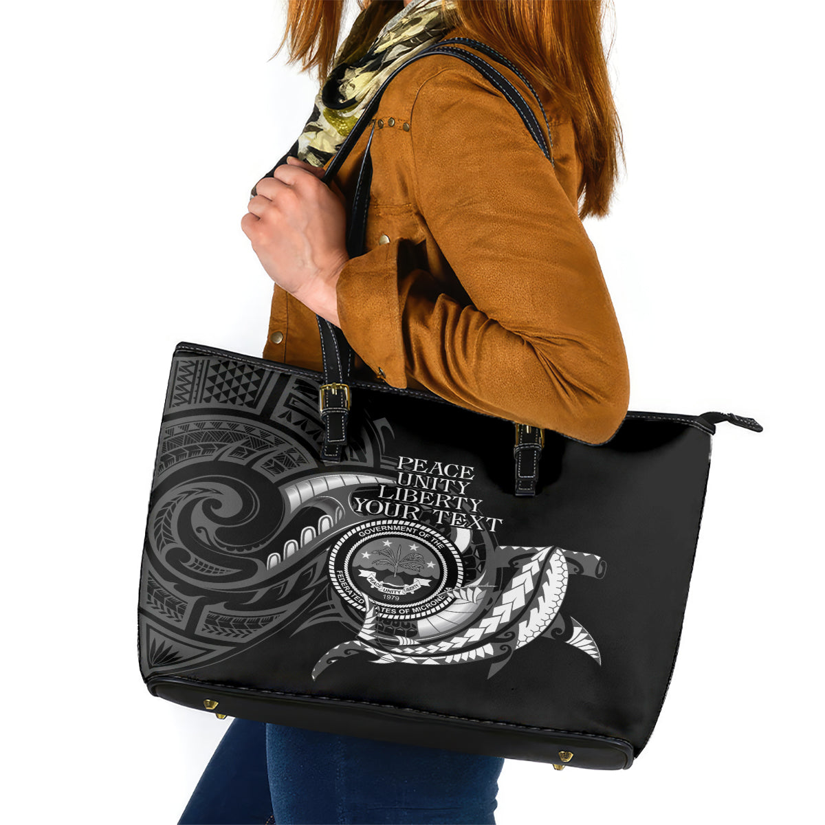 Personalised FSM Culture Day Leather Tote Bag Hammerhead Shark Tribal 2024