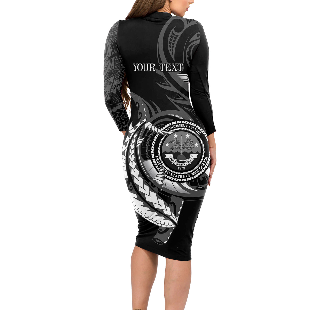 Personalised FSM Culture Day Long Sleeve Bodycon Dress Hammerhead Shark Tribal 2024 LT9 - Polynesian Pride