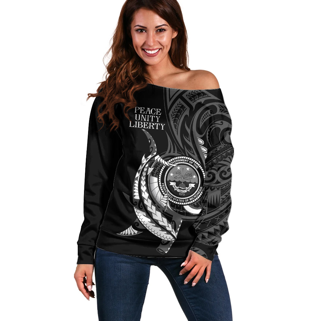 Personalised FSM Culture Day Off Shoulder Sweater Hammerhead Shark Tribal 2024 LT9 Women Black - Polynesian Pride