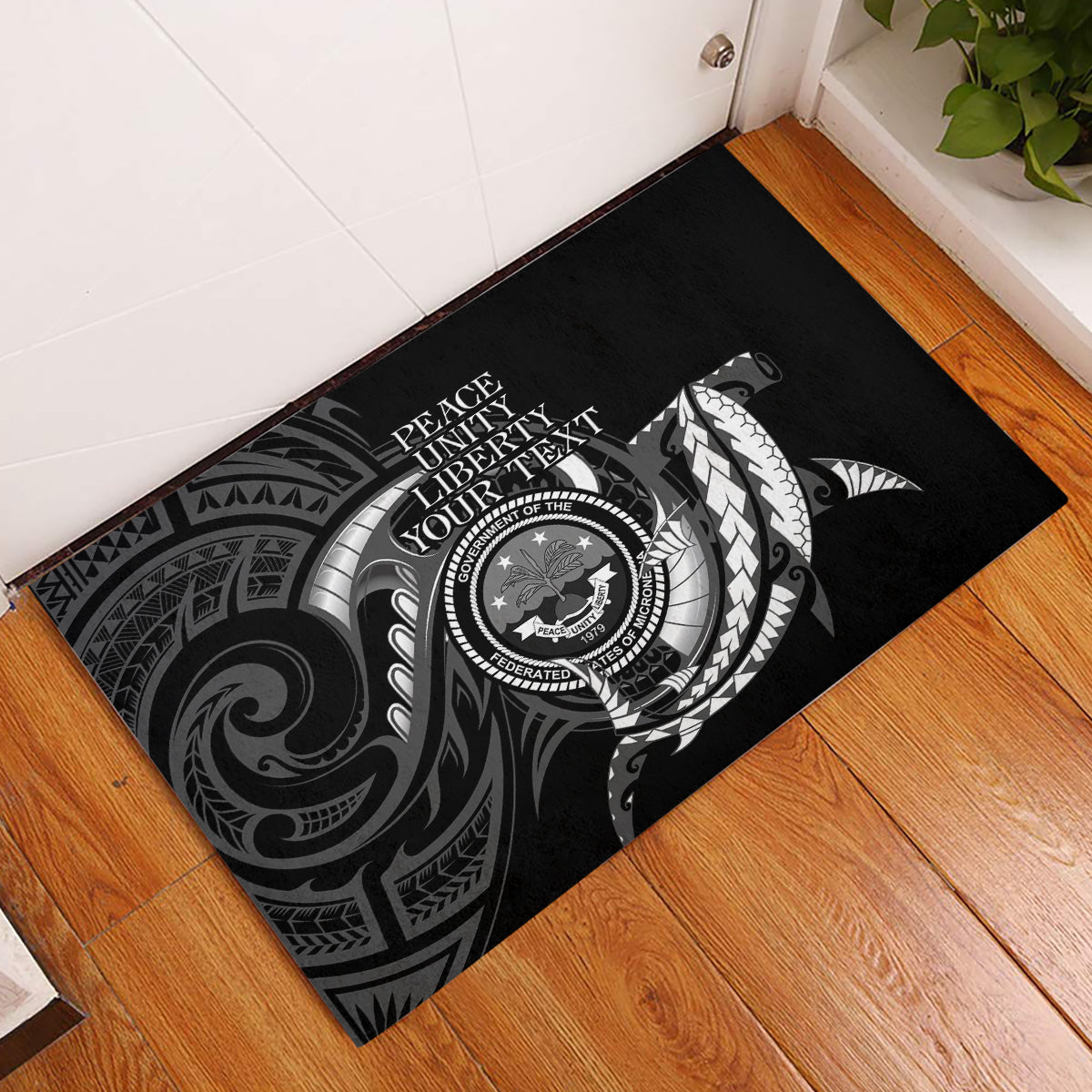 Personalised FSM Culture Day Rubber Doormat Hammerhead Shark Tribal 2024