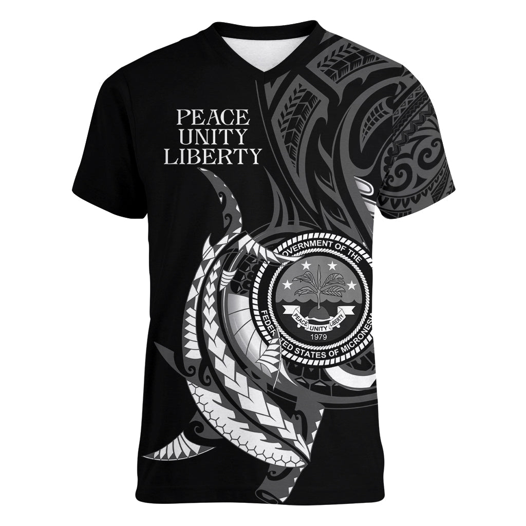 Personalised FSM Culture Day Women V Neck T Shirt Hammerhead Shark Tribal 2024 LT9 Female Black - Polynesian Pride