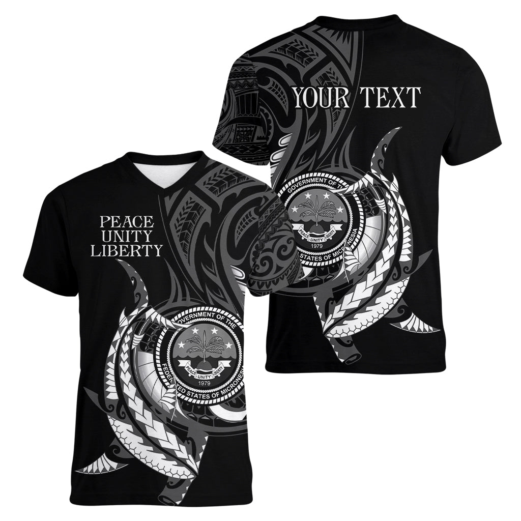 Personalised FSM Culture Day Women V Neck T Shirt Hammerhead Shark Tribal 2024 LT9 - Polynesian Pride