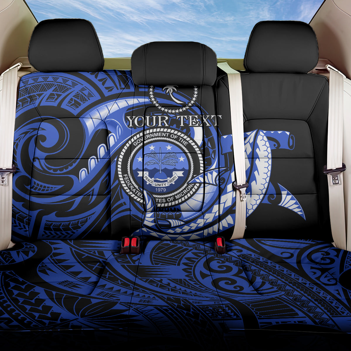 Personalised Chuuk FSM Culture Day Back Car Seat Cover Hammerhead Shark Tattoo 2024 LT9