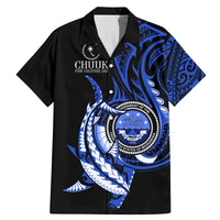 Personalised Chuuk FSM Culture Day Family Matching Mermaid Dress and Hawaiian Shirt Hammerhead Shark Tattoo 2024 LT9 Dad's Shirt - Short Sleeve Blue - Polynesian Pride