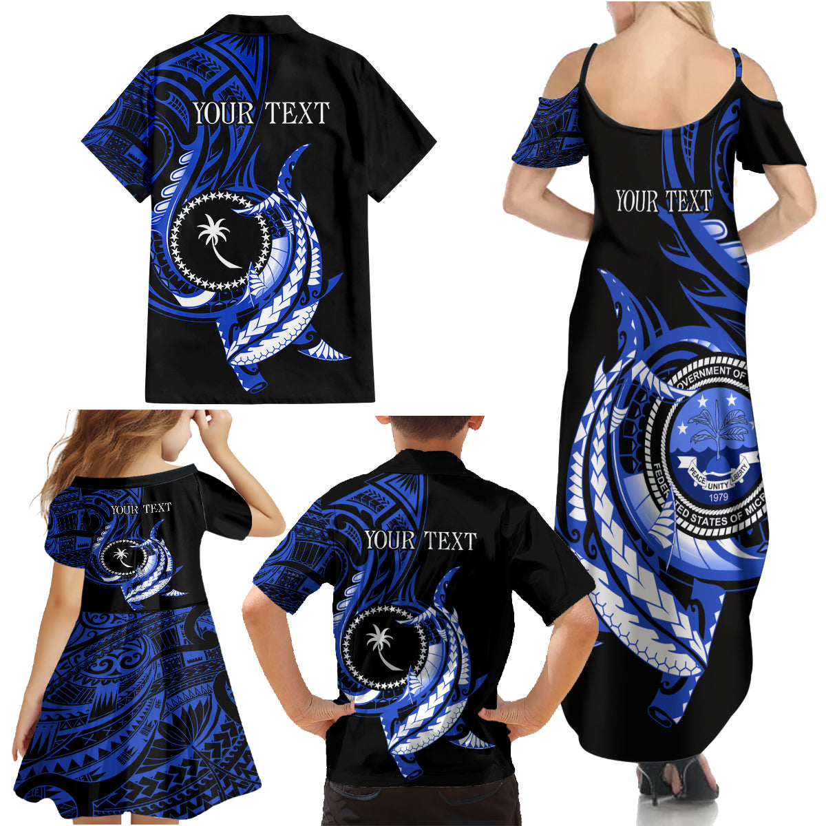 Personalised Chuuk FSM Culture Day Family Matching Summer Maxi Dress and Hawaiian Shirt Hammerhead Shark Tattoo 2024 LT9 - Polynesian Pride