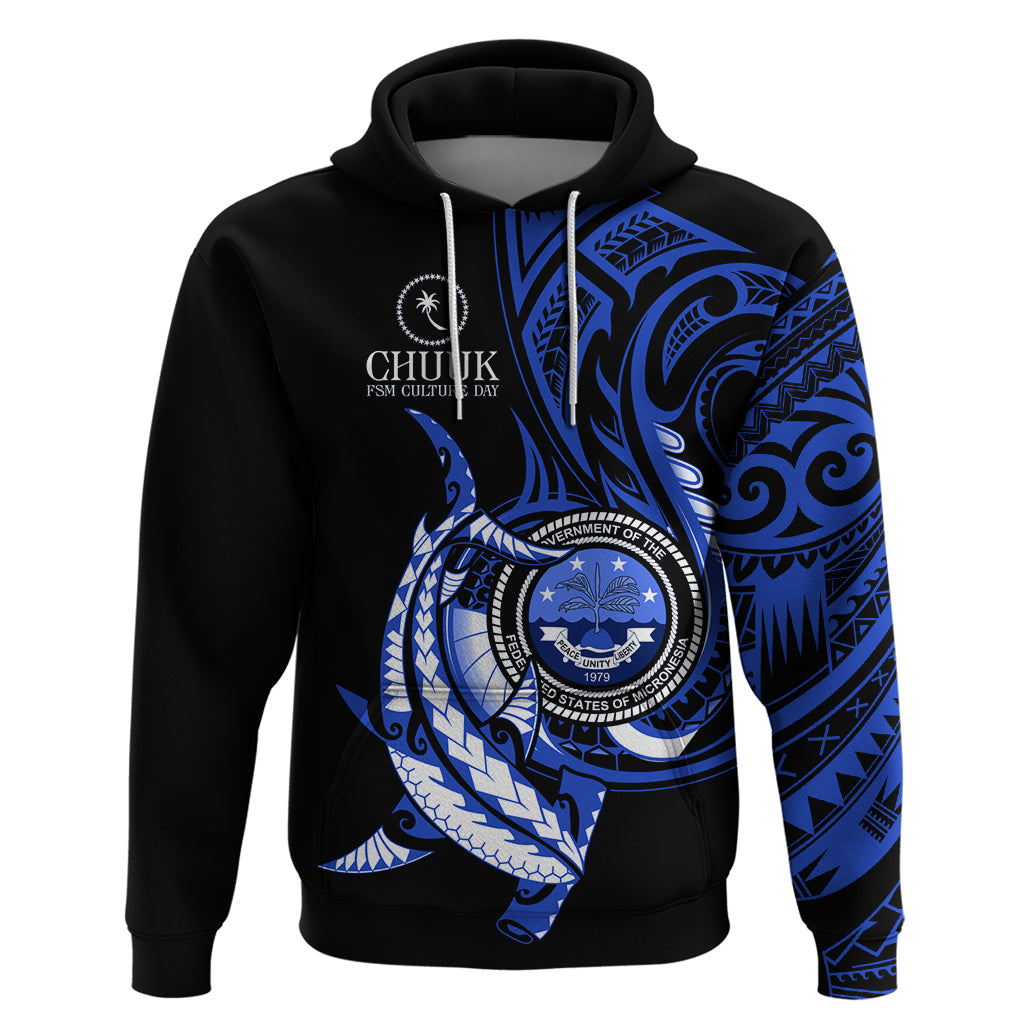 Personalised Chuuk FSM Culture Day Hoodie Hammerhead Shark Tattoo 2024 LT9 Pullover Hoodie Blue - Polynesian Pride