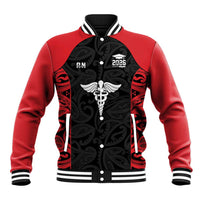 New Zealand Nurse RN 2026 Personalised Baseball Jacket Red Maori Pattern Cultural Pride