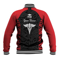 New Zealand Nurse RN 2026 Personalised Baseball Jacket Red Maori Pattern Cultural Pride