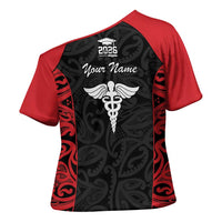 New Zealand Nurse RN 2026 Personalised Cross Shoulder Shirt Red Maori Pattern Cultural Pride